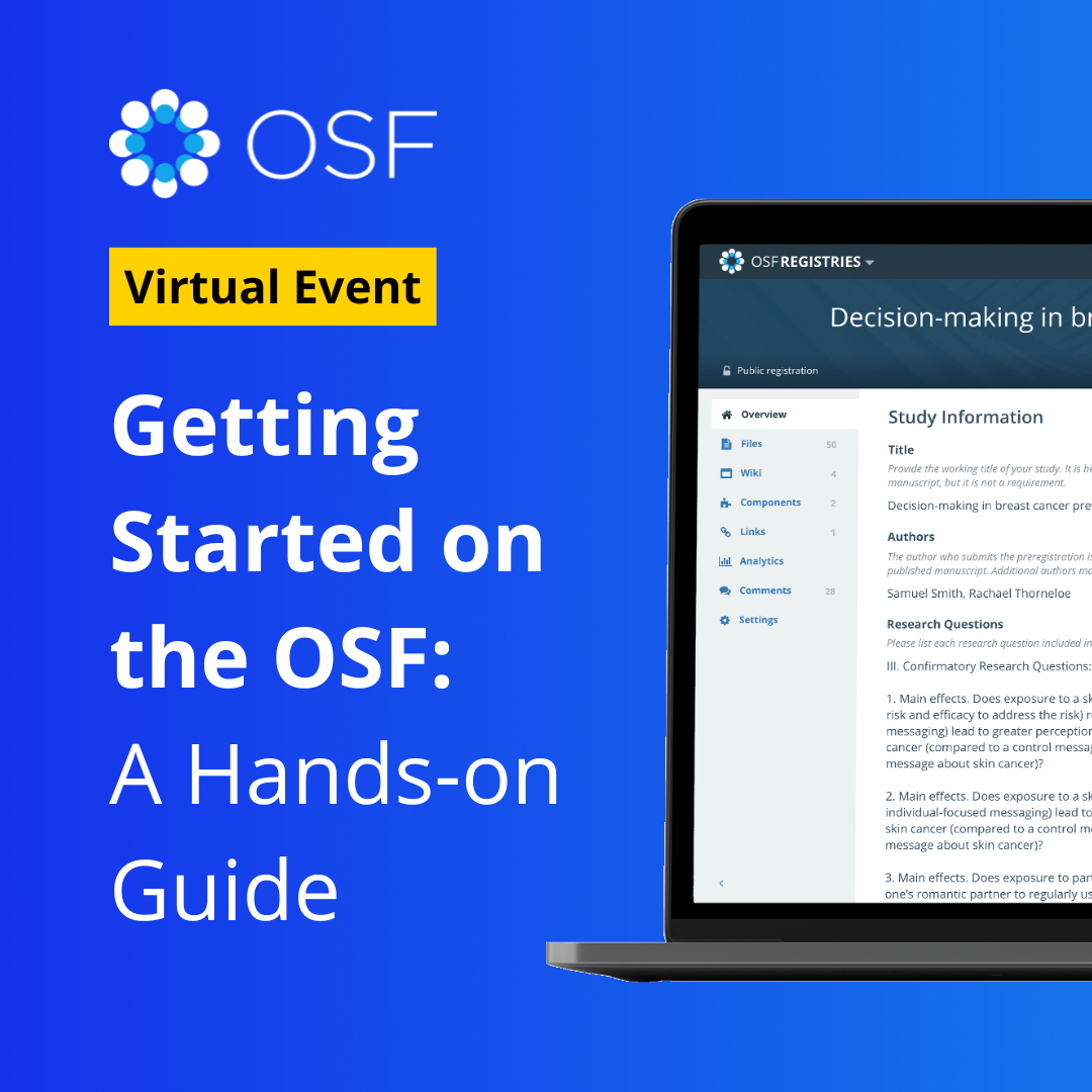 Getting Started on the OSF with image of OSF landing page and blue background