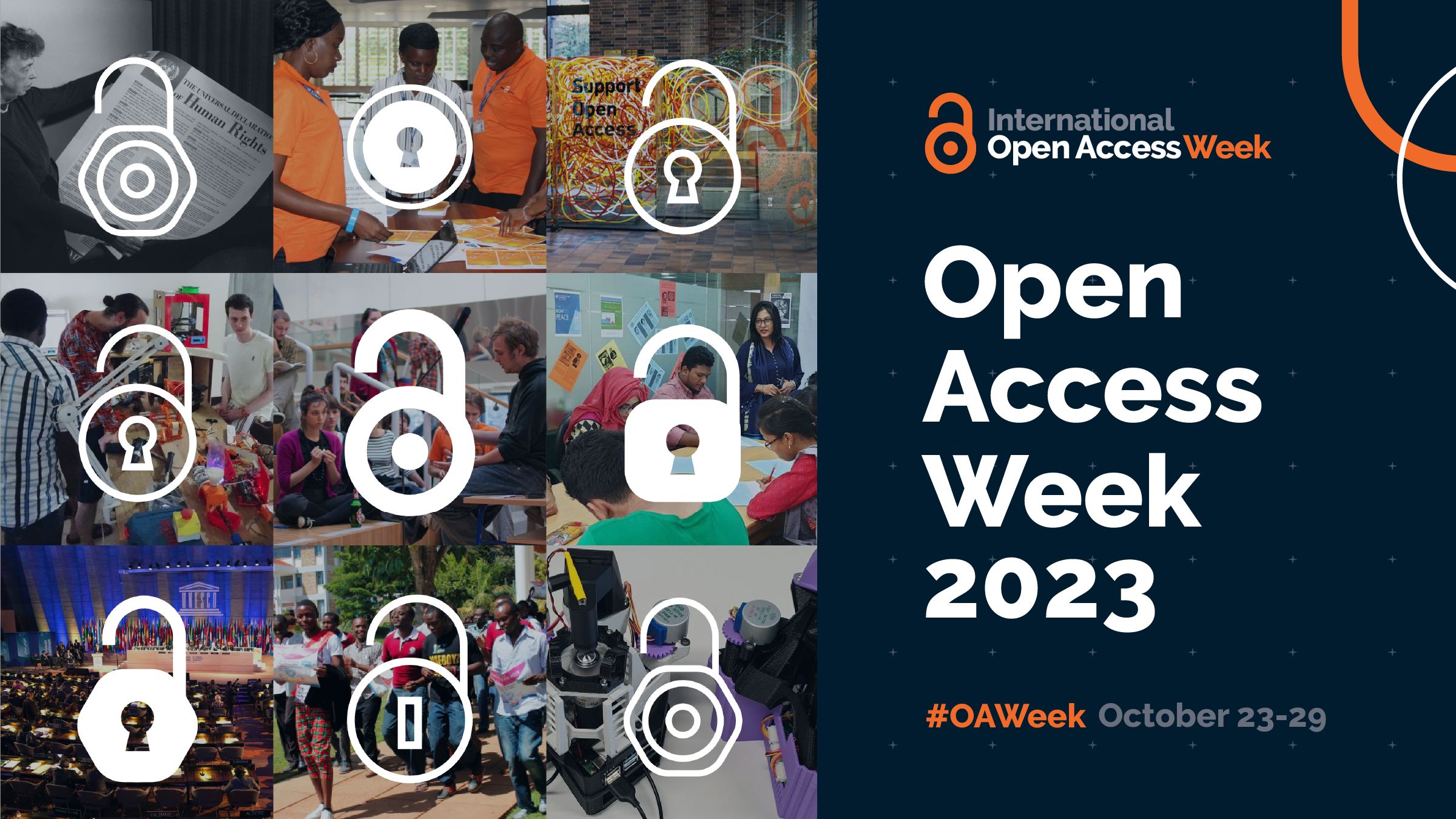Open Access logos with text: Open Access Week 2023