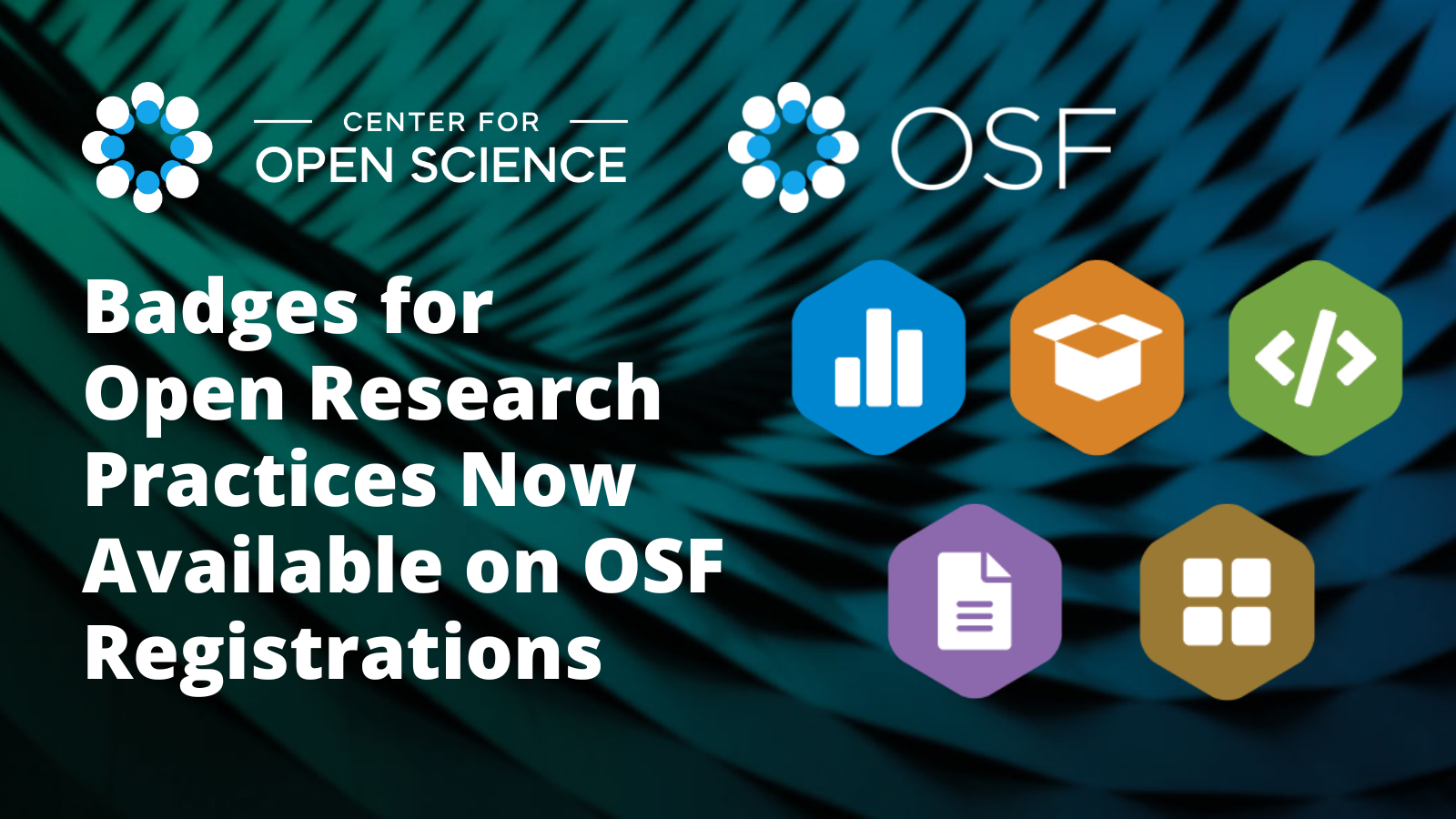 Image with article title and depictions of five types of open science badges