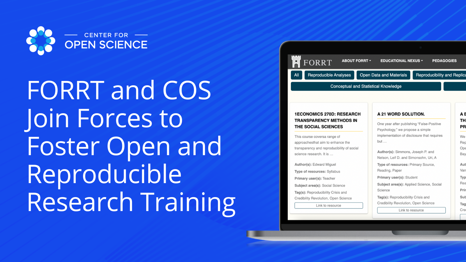 FORRT and the Center for Open Science Join Forces to Foster Open and Reproducible Research Training with screenshot from FORRT resource center