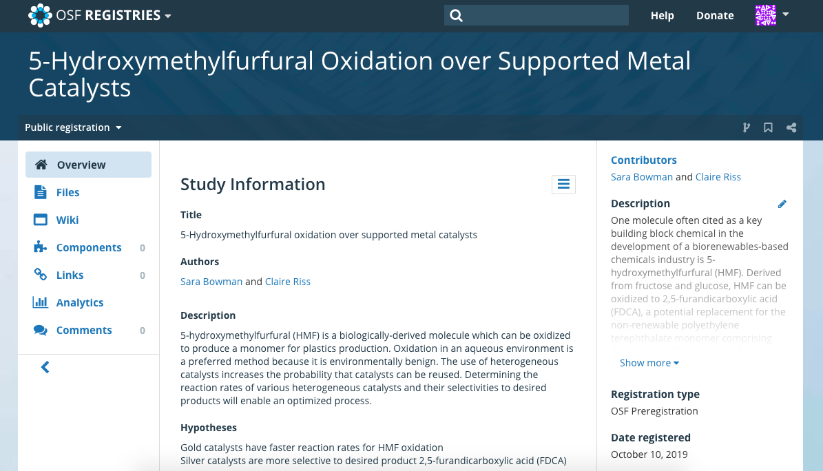 OSF project registration